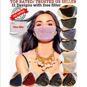 Bling sparkly rhinestone mask w/ filter